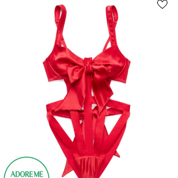 NWT Adore Me Ivana Women's Bodysuit Lingerie Satin Bow tie Underwire Red Strappy - Picture 5 of 11